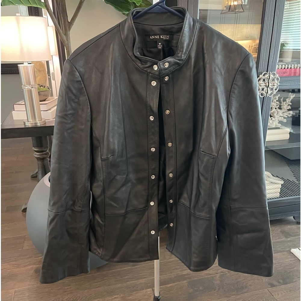 Anne Klein real leather jacket with Rhinestone details
